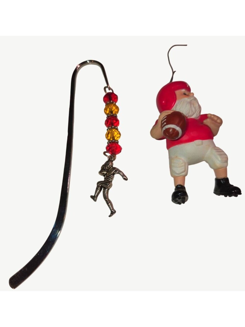 Set Of 2 Vintage Kansas City Chiefs Football Christmas Ornaments 1988 Santa & Bo